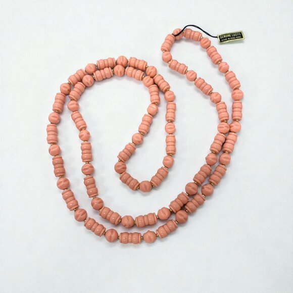 Vintage Genuine Lucite Double-Strand Necklace Coral Peach Beads Hong Kong 24"L - Picture 6 of 6